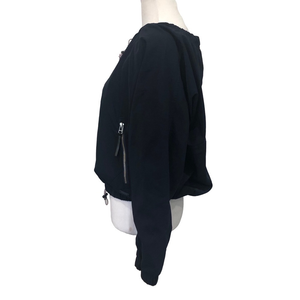 Athleta Chill Bomber Jacket Cropped Fully Lined Front Zip Drawstrings Navy Blue - Picture 4 of 15